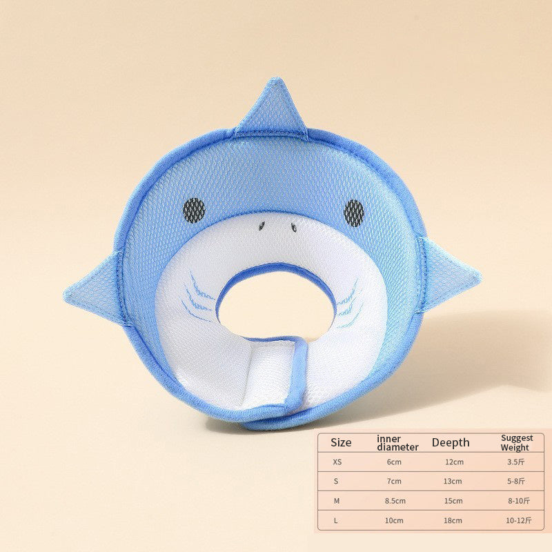 Blue shark shaped neck pillow with size chart