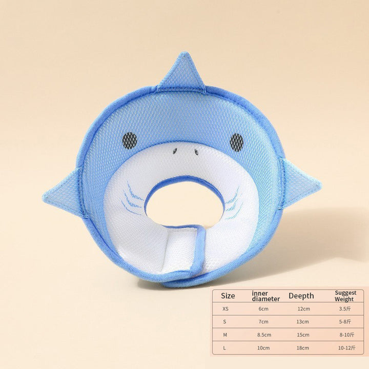 Blue shark shaped neck pillow with size chart