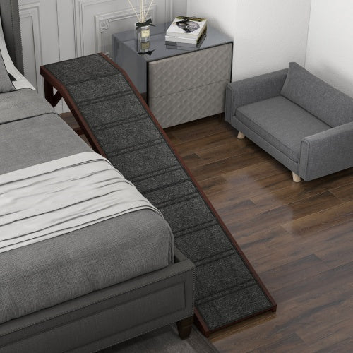 Brown pet ramp with non-slip carpet