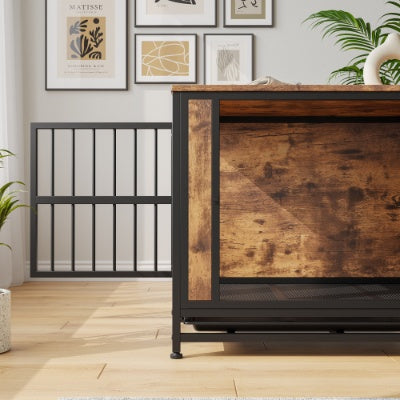 Brown wooden crate for dogs