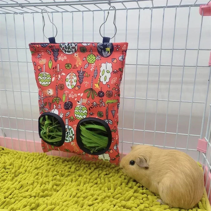 Bunny cage hay bag with 2-3 holes.