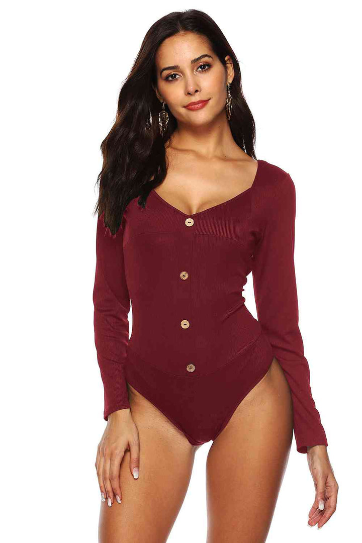 Button-accented bodysuit with sleek fit