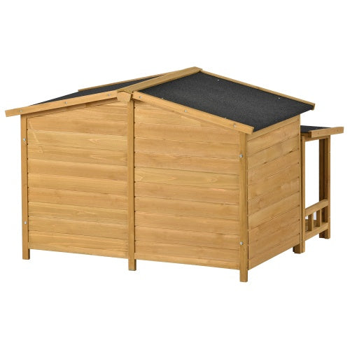 Cabin house style dog kennel with porch