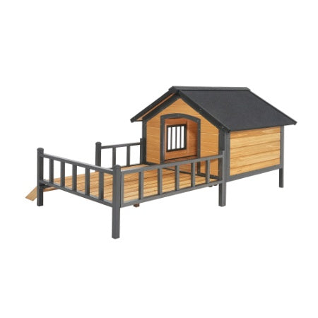 Cabin style wooden dog house
