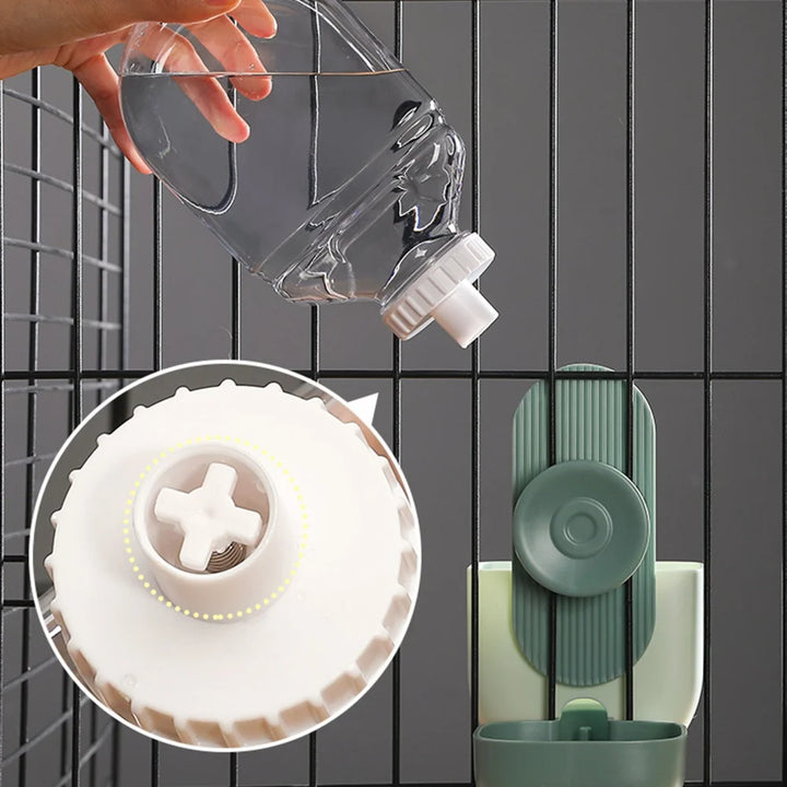 Cage-hanging pet food and water dispenser bowl.
