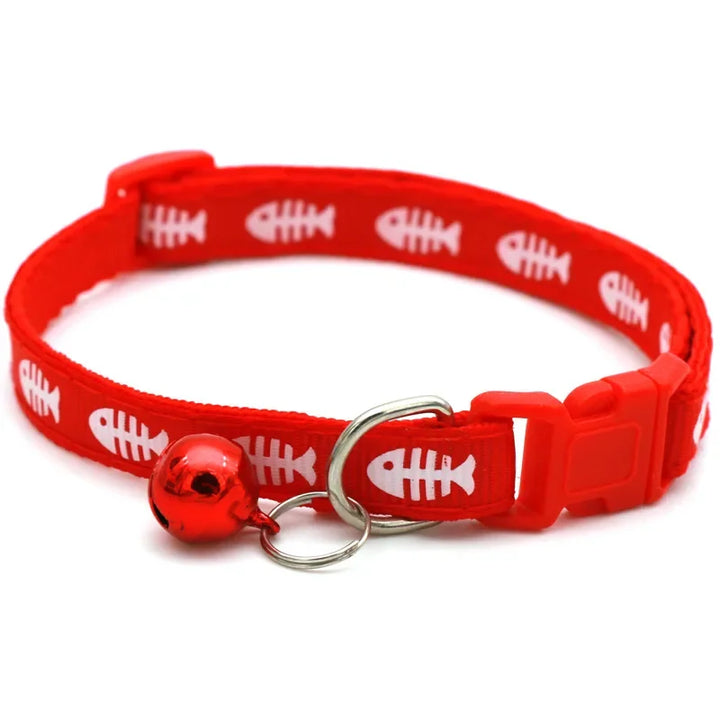 Cartoon Fish Bone Patterned Pet Collar in red 
