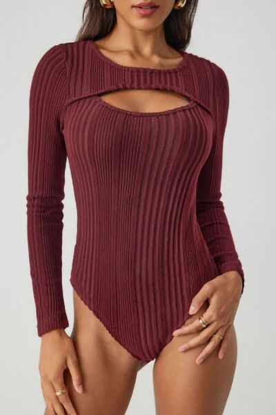 Casual Ribbed Neck Bodysuit