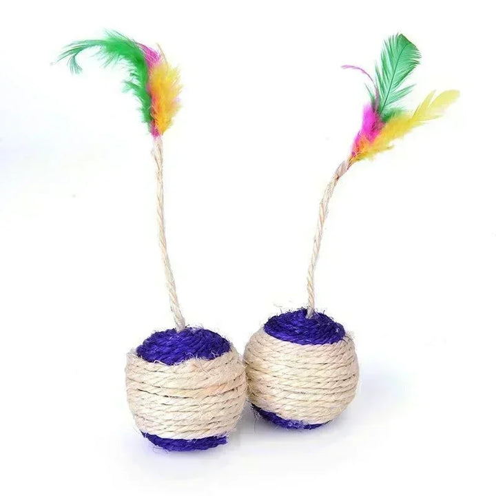 Cat Toy with Feather and Sisal Ball