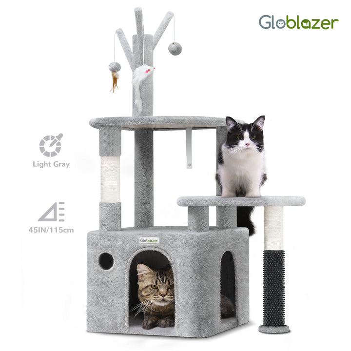 Cat climbing post with platforms gray