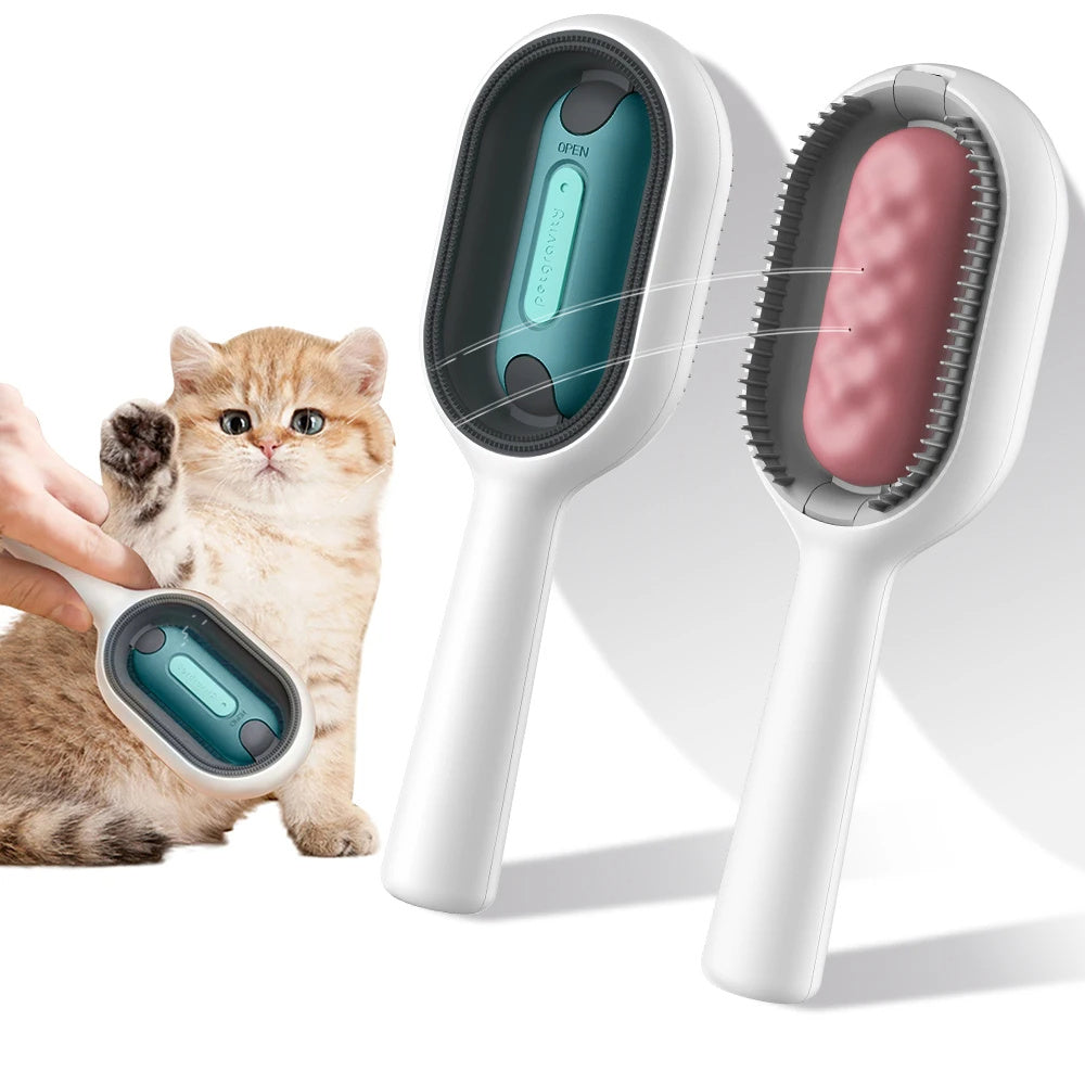 Cat grooming brush with built-in water