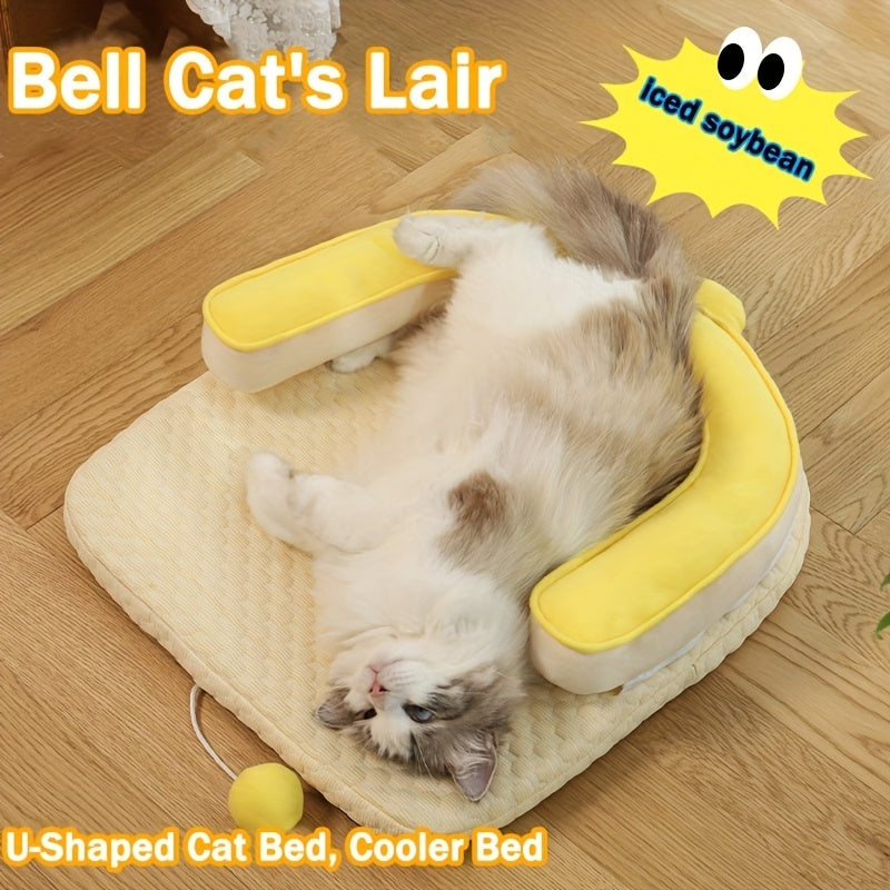 Cat lying on a U-shaped cat bed 