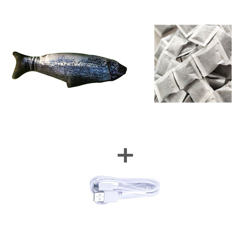 Cat pawing at jumping fish toy