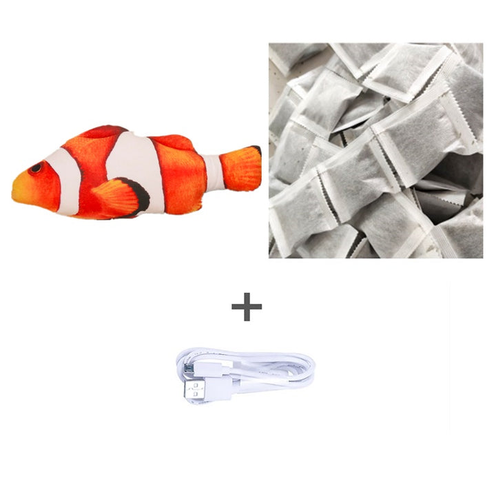 Cat pawing at jumping fish toy WITH CHARIGING 