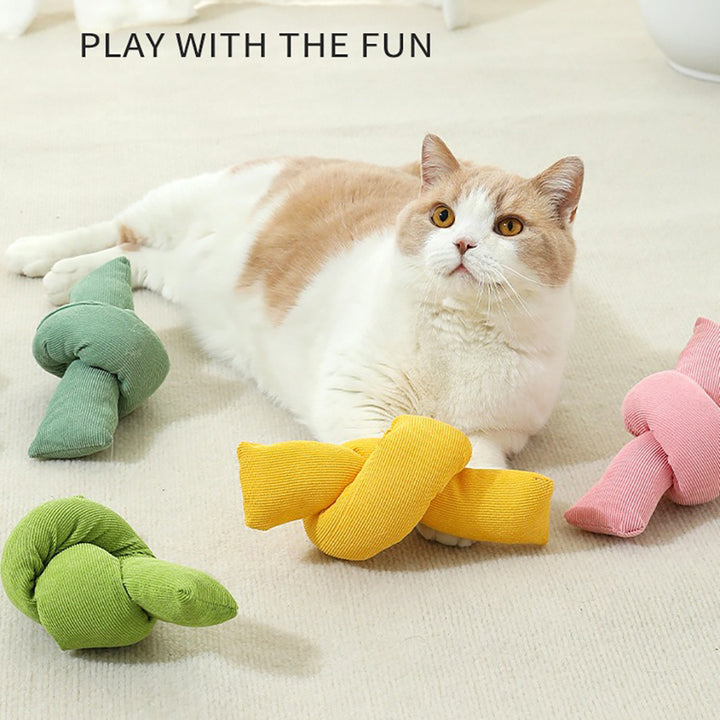 Cat playing with colorful toys