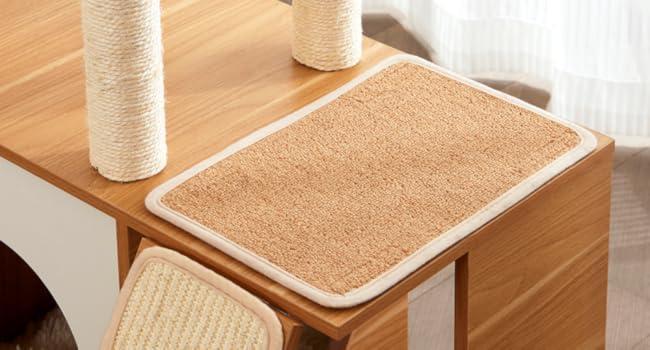 Cat scratching ramp on wooden tower