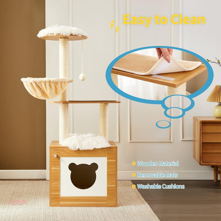 Cat tower with built-in litter box