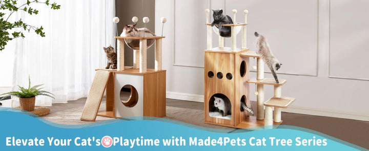 Cat tower with scratching ramp