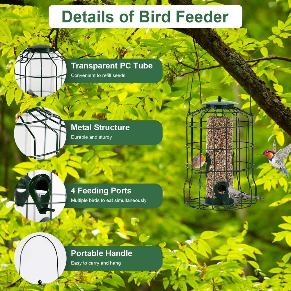 Chew-resistant bird feeder with four ports