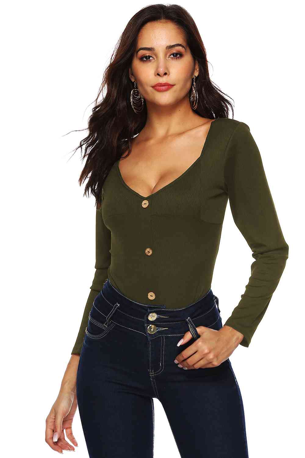 Chic button front bodysuit, sleek fit