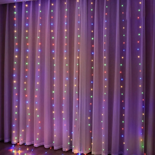 Christmas-themed LED garland curtain lights