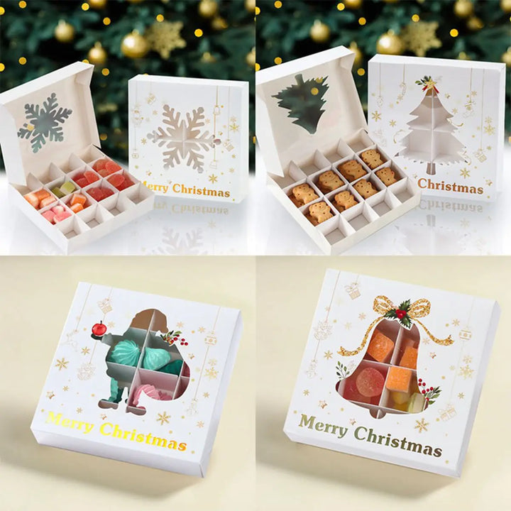 Christmas-themed candy and cookie boxes