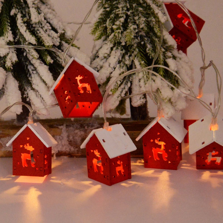 Christmas LED lights shaped as wooden houses