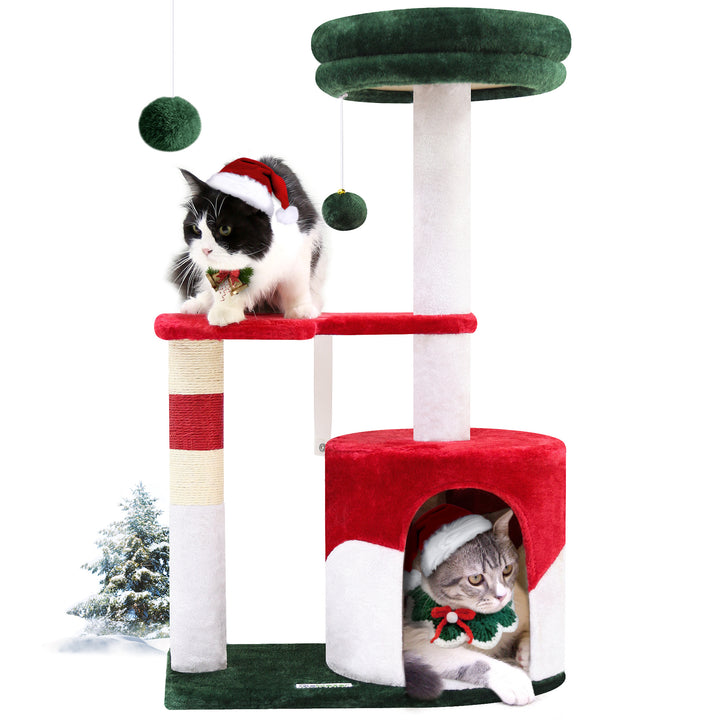 Christmas cat tree with decorations