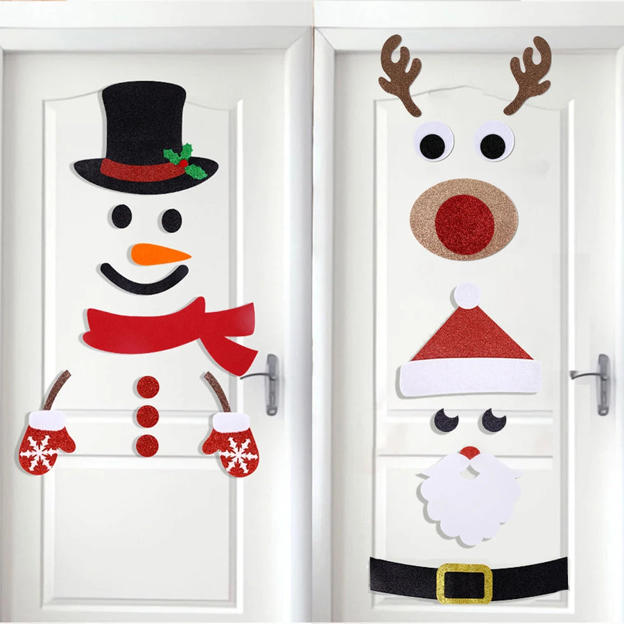 Christmas door sticker with Santa and snowman