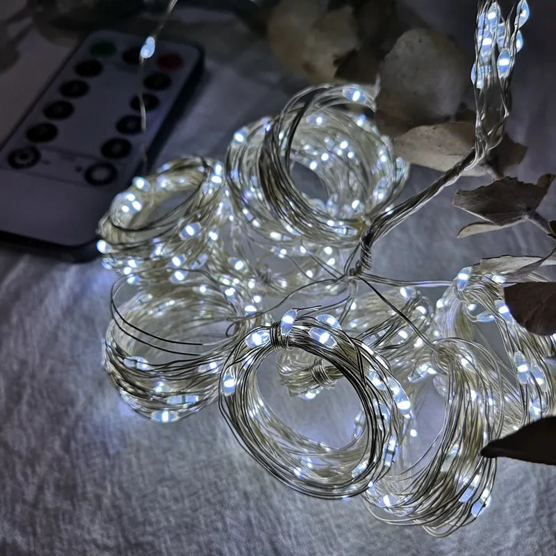 Christmas ornaments with LED curtain garlands