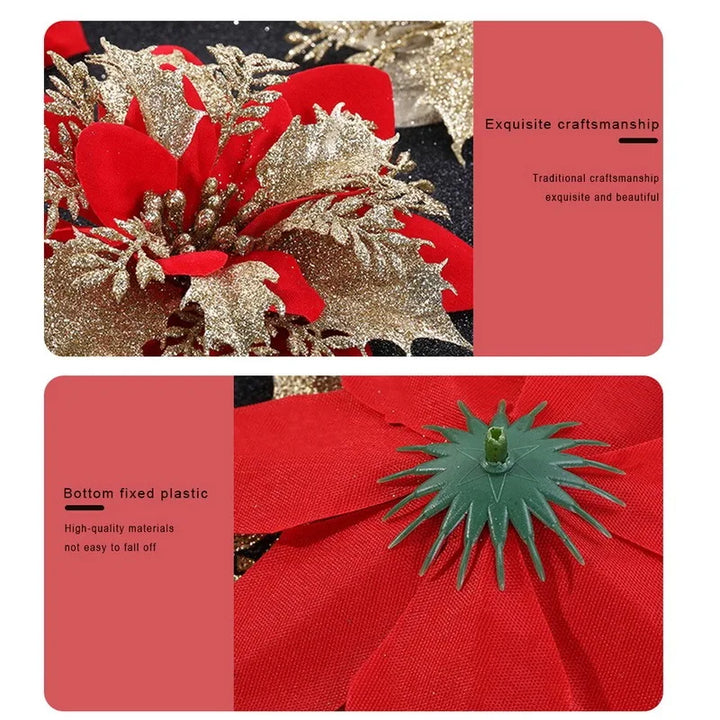 Christmas tree ornaments with poinsettia flowers