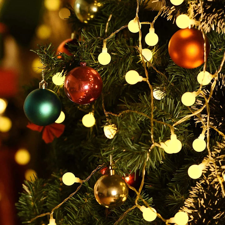 Christmas tree with globe string lights