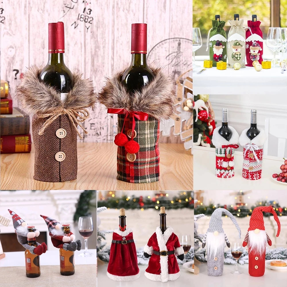 Christmas wine bottle cover with festive design