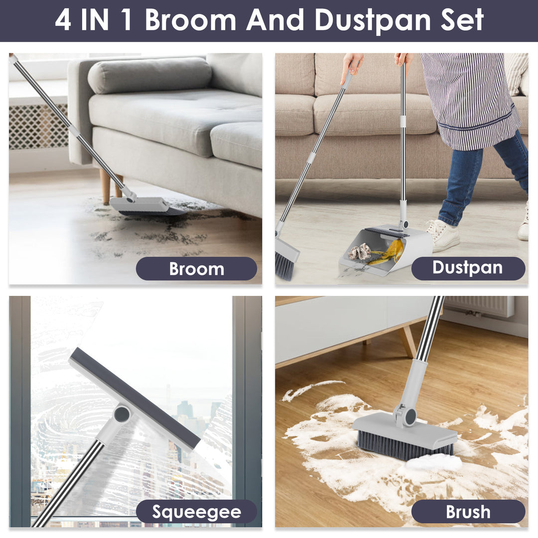 Cleaning broom with squeegee attachment