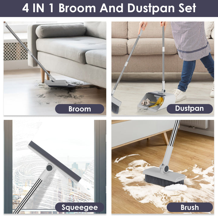 Cleaning broom with squeegee attachment