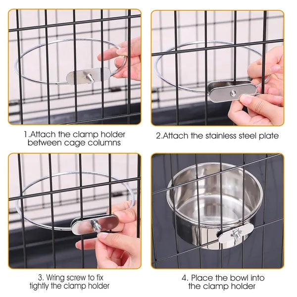 Clip-on cage food and water bowl