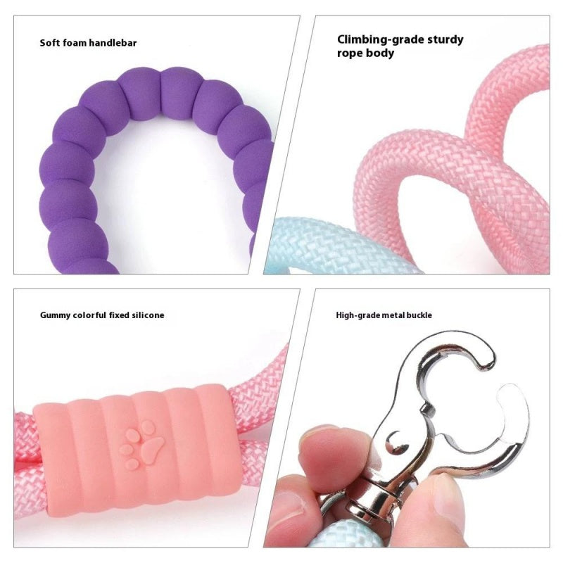 Collage of a pet toy with soft foam handlebar