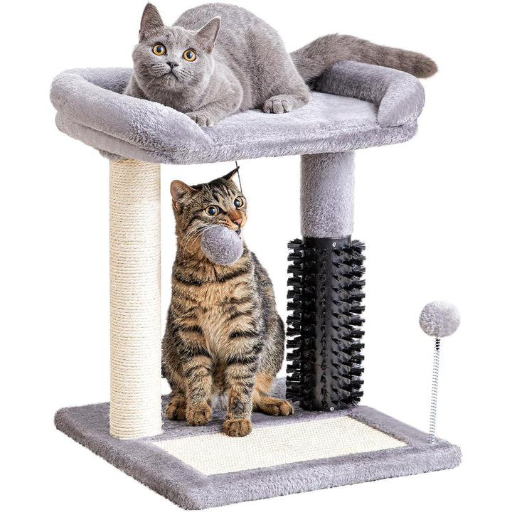 Compact cat tower for kittens with hanging toy ball