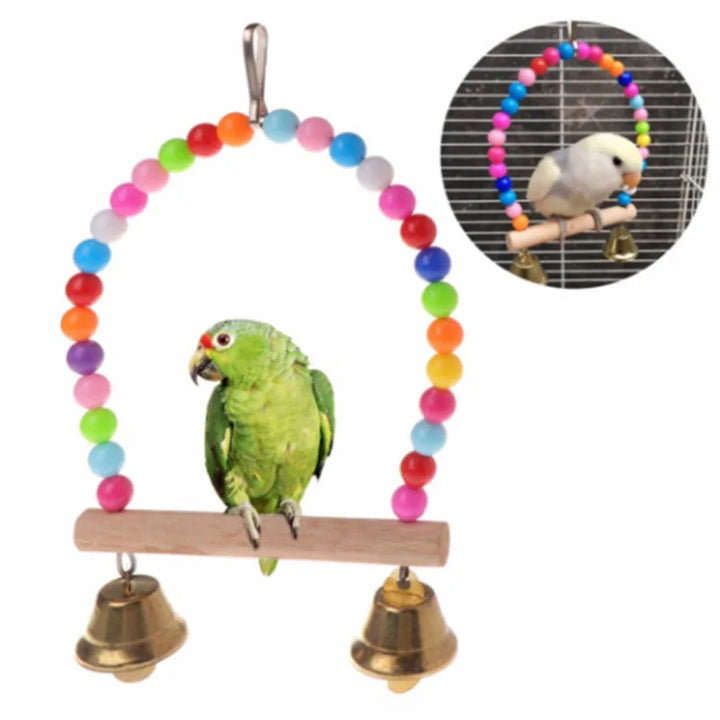 Complete Parrot Playset Including Wood, Bell