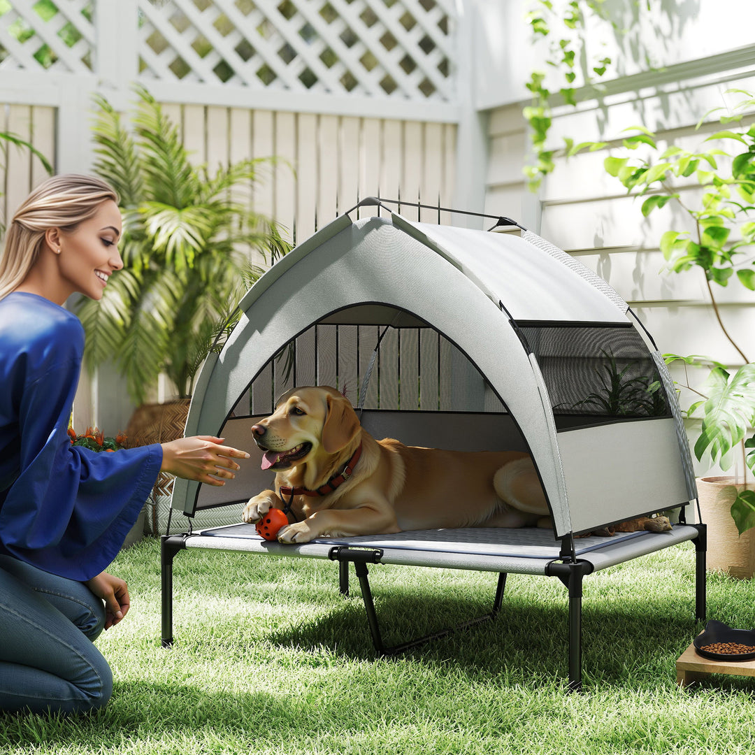 Cooling dog cot with canopy