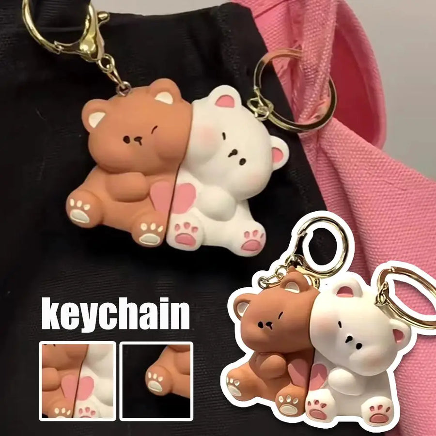 Couple magnetic suction bear keychain