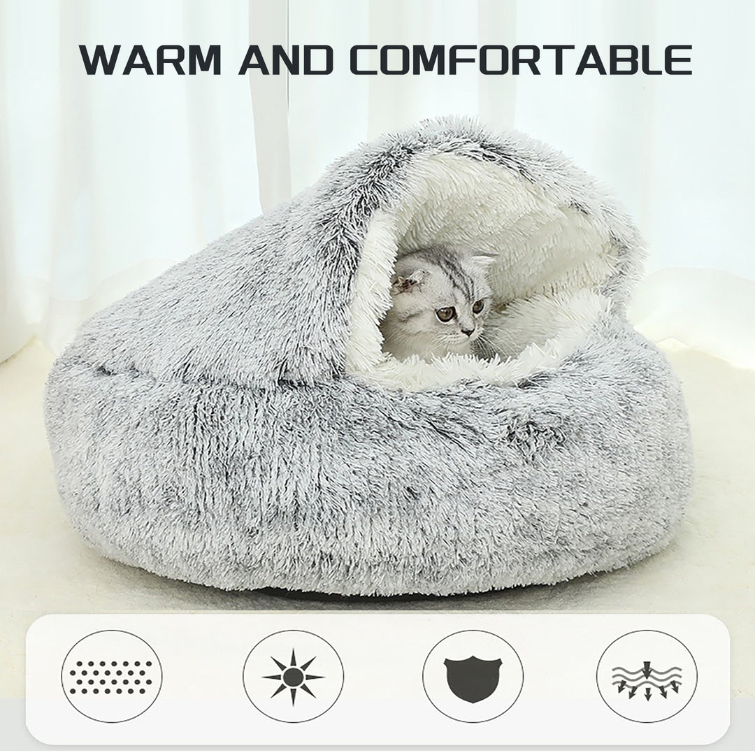 Cozy hooded cat bed cave