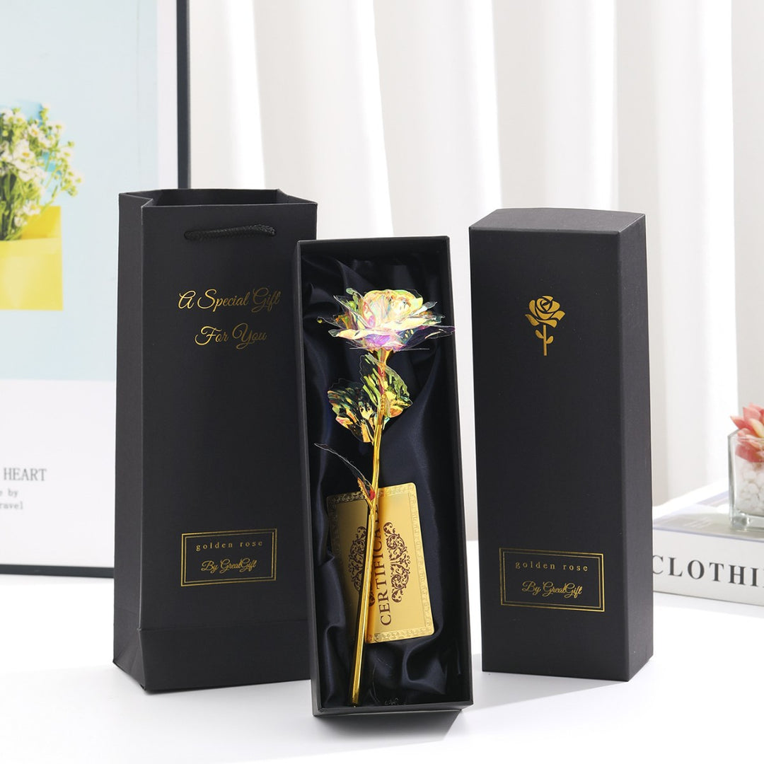 Creative gold foil rose present