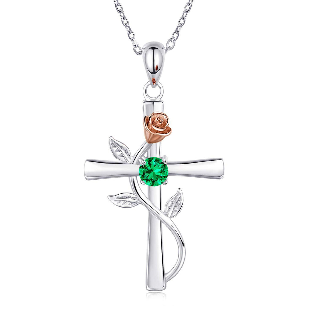 Cross necklace with birthstones
