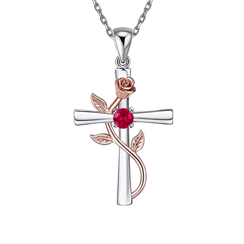 Cross necklace with birthstones lightweight 