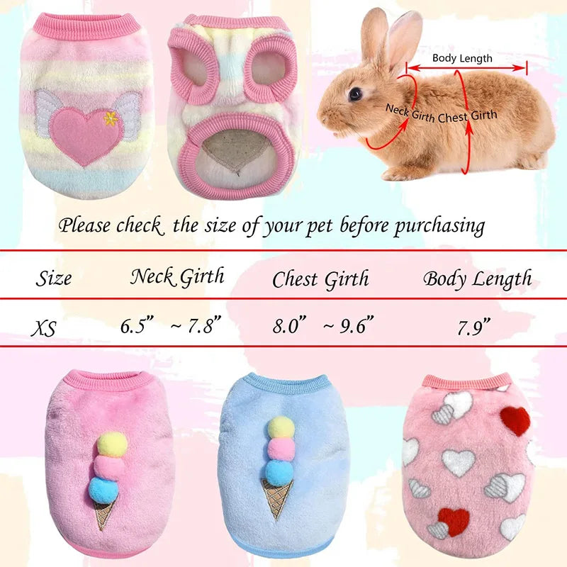 Cute Rabbit Fleece Vest for Guinea Pigs and Ferrets size information 
