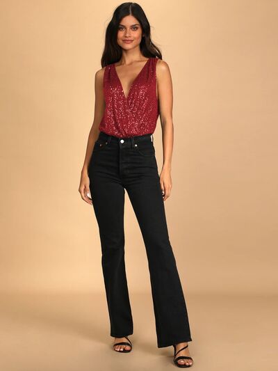 Dazzling Sequin Surplice Bodysuit