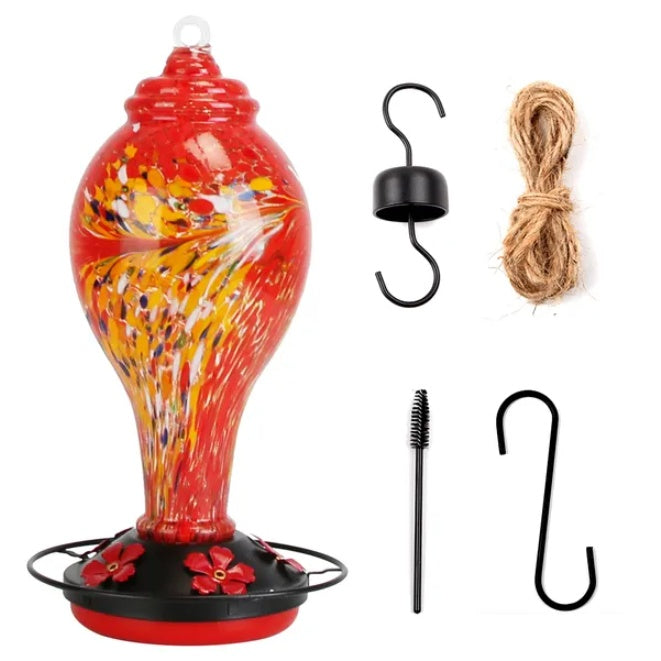 Decorative glass bird nectar feeder