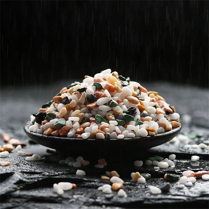 Decorative stones for aquariums and potted plants.