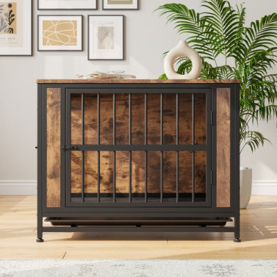 Decorative wooden dog crate indoor