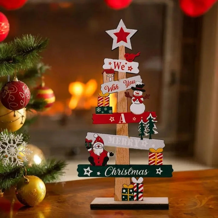 Desktop Christmas tree with Santa ornament